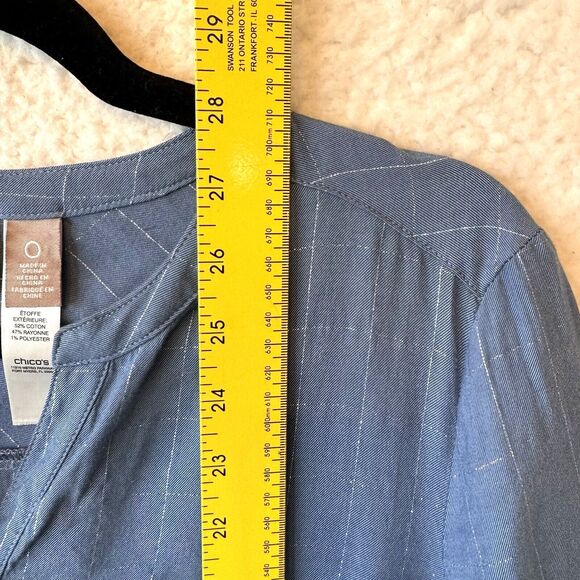 Chicos Women's Blue Button Down Shirt Size 0 Small Cotton Blend Roll Tab Sleeves - Picture 6 of 10